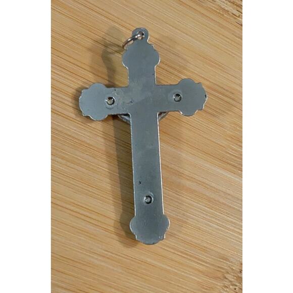 Vintage‎ Budded Jesus Crucifix Cross SilverTone Pendant INRI Stainless Steel 2" - Picture 3 of 5